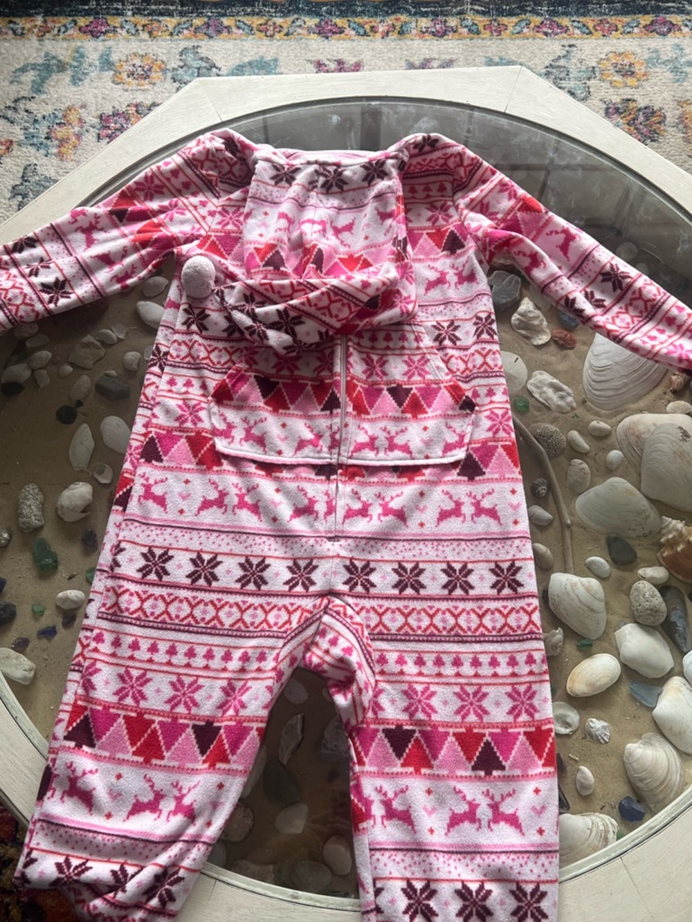 Cat & Jack Pink and Red Holiday Fleece Hooded Jumpsuit